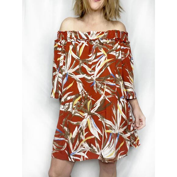 Tropical Off the Shoulder Mini Dress - Picture 1 of 4